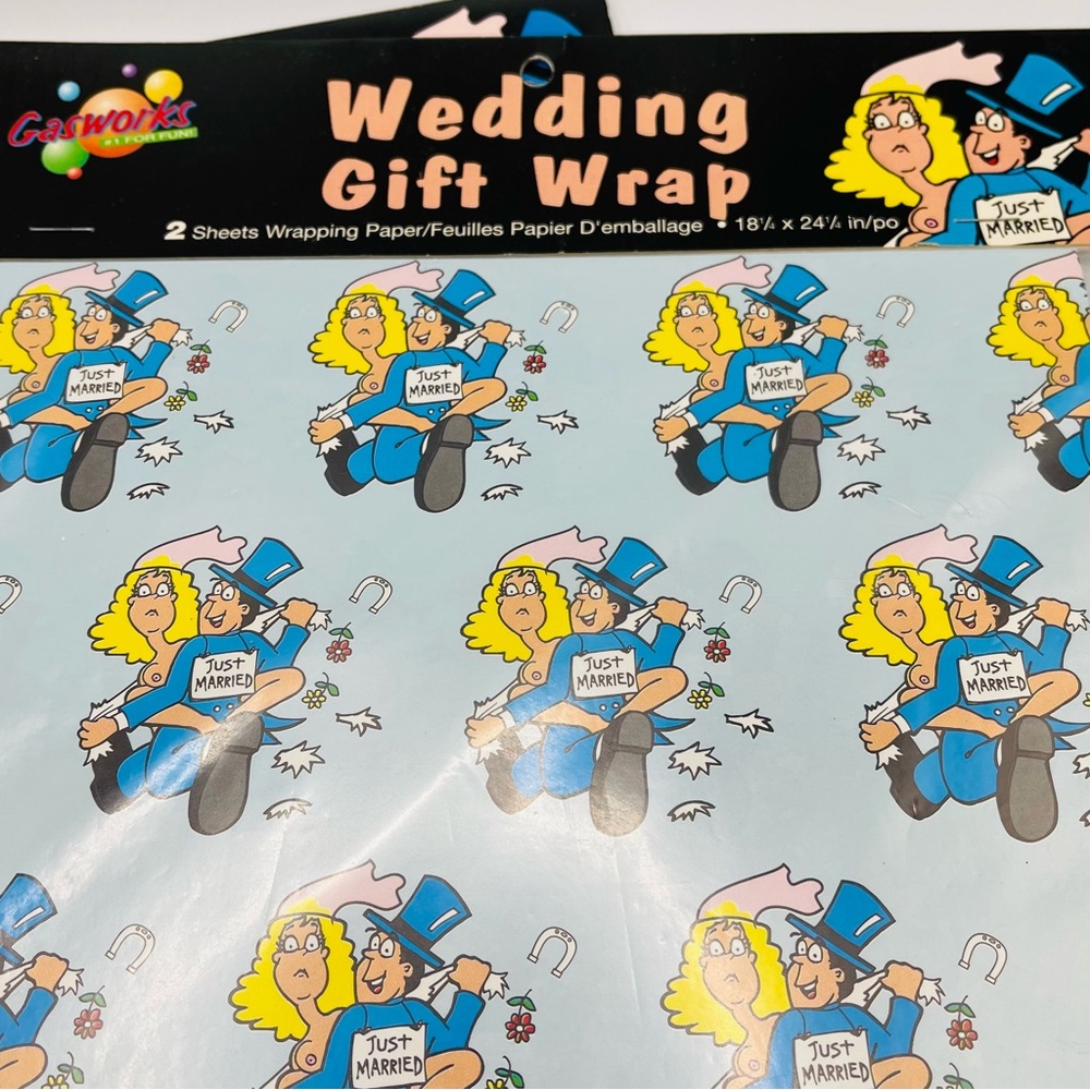 Vintage Naughty Wrapping Paper Humor Gag Gift Wedding Just Married Lot of 2 New